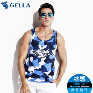 Gella夏季 透气海边度假潮男背心宽松舒适吸汗弹力运动男汗衫 修身