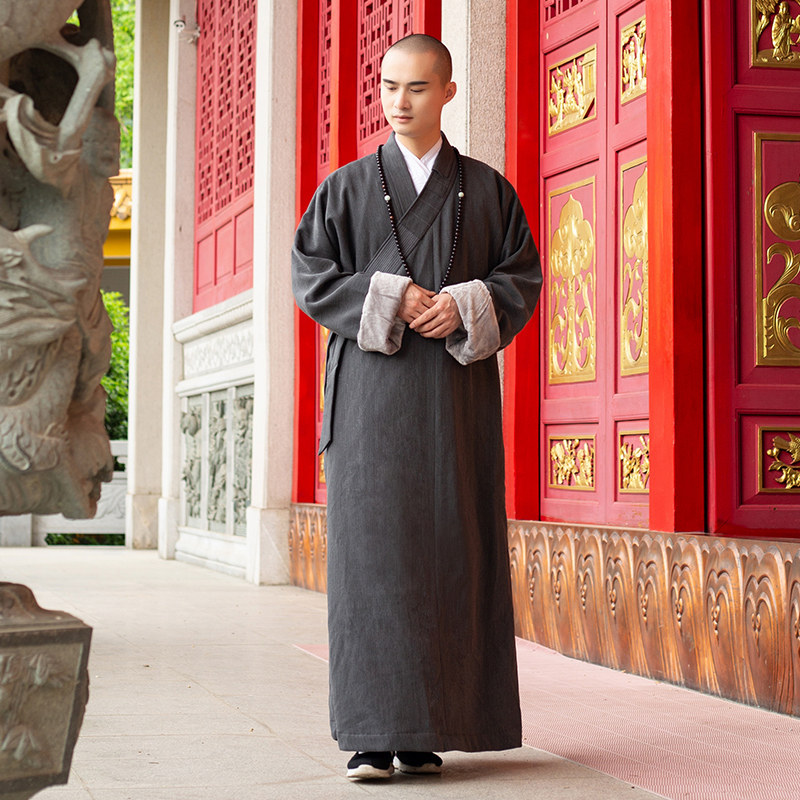 缎梵秋冬款僧服和尚衣服保暖大褂男女同款毛绒长褂长衫棉衣可定制