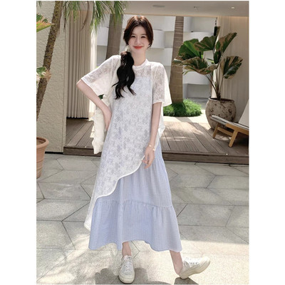 小清新蕾丝罩衫格子吊带连衣裙套装女2025夏季新款韩系甜美两件套