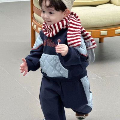 男童卫衣儿童秋冬装2025新款加绒加厚打底衫女宝宝超好看拼色上衣