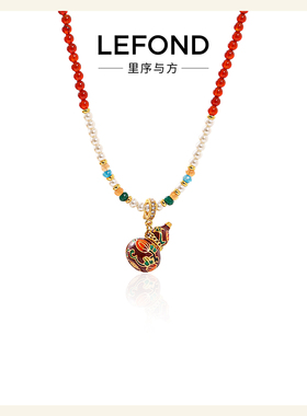 新中式红色葫芦天然石长款毛衣链