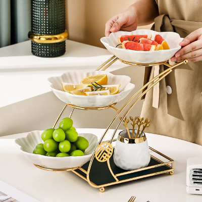 水果盘高端轻奢家用客厅茶几摆件创意多层糖果零食盘网红果盘套装