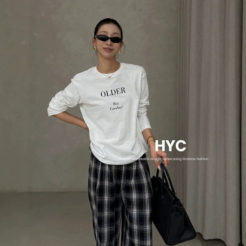 HYC十三行2026秋季新款圆领字母印花百搭上衣休闲长袖T恤女21020