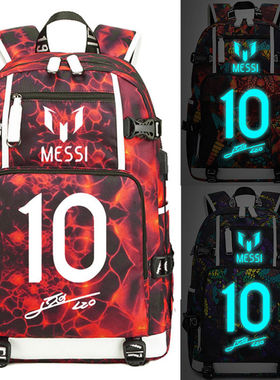 2025跨境货源 Messi梅西印花书包男休闲双肩包帆布背包大容量夜光