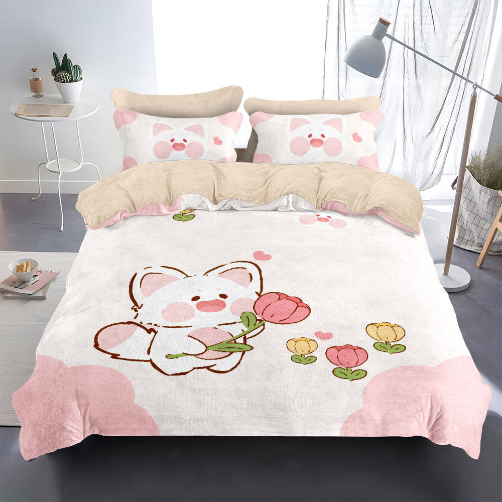 2025嘟嘟喵加厚牛奶绒四件套可爱床单冬天加绒被套儿童学生宿舍床