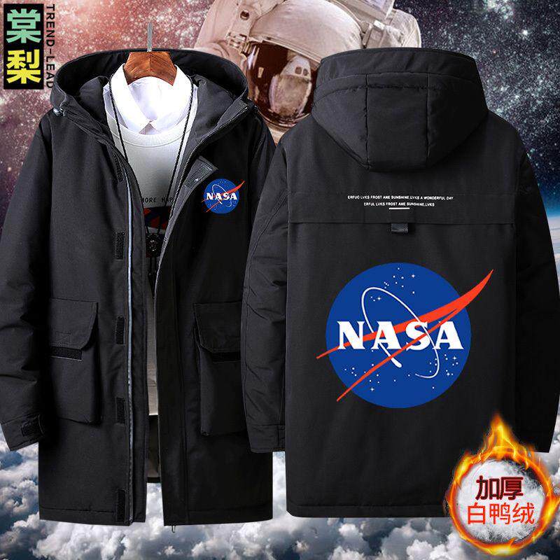 2024nasa 太空宇航员周边羽绒服冬季男士中长款潮牌加厚连帽外套