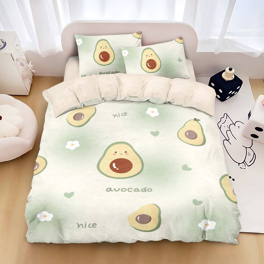 ins风水果牛奶绒被套卡通可爱四件套学生宿舍家居女孩床单床笠款