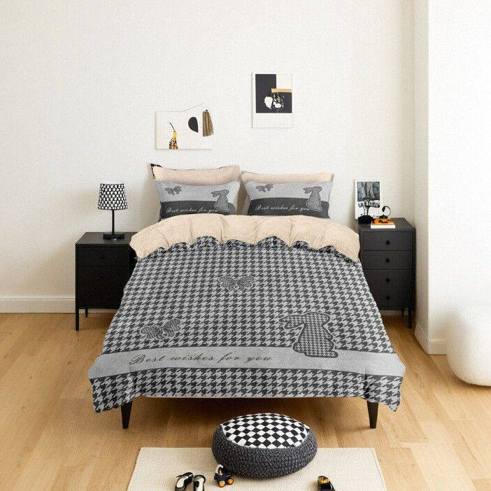2025千鸟格牛奶绒四件套学生宿舍家居卧室床上用品被套床单床笠冬
