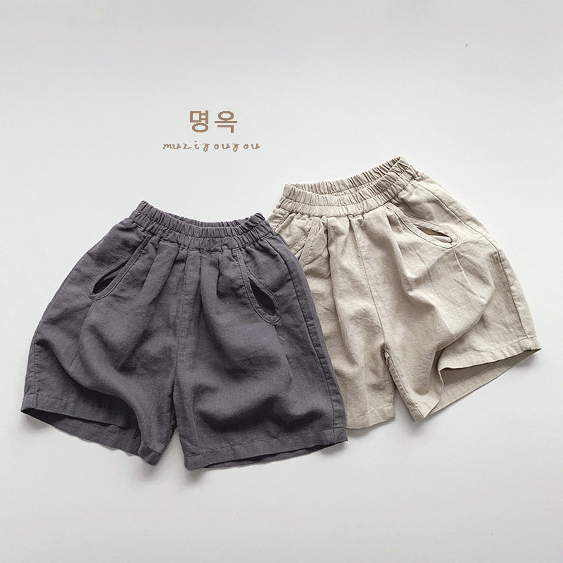 棉麻原宿风~儿童短裤五分裤夏季男童中裤女童百搭韩版日系休闲裤