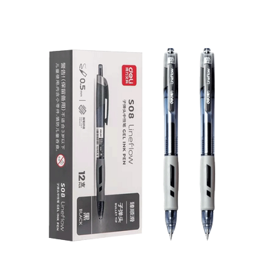 得力按动可换笔芯塑料12中性笔