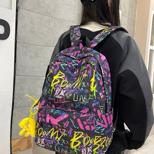 书包美式高街 混的人ins潮流涂鸦背包女生男初中不撞款小众双肩包