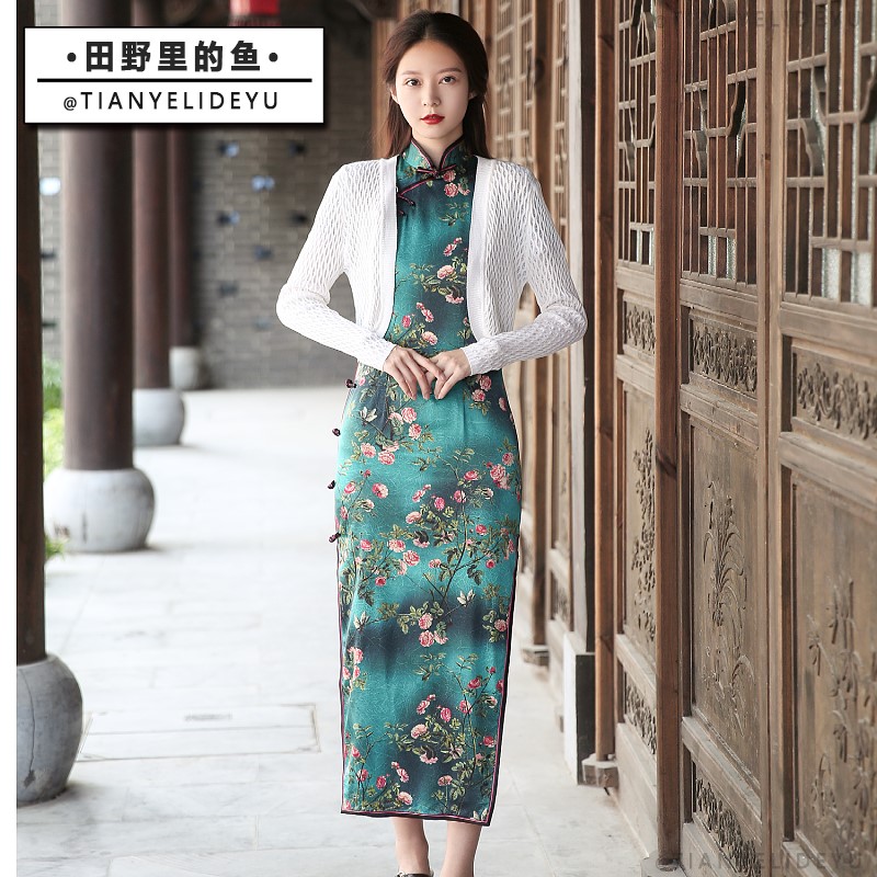旗袍外搭短款修身百搭小开衫镂空针织上衣披肩桑蚕丝长袖新品秋季