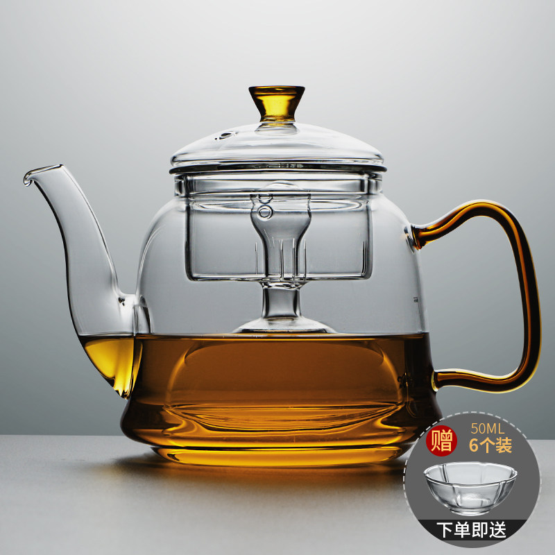 桃花里玻璃蒸茶壶家用泡茶黑晶炉套装带过滤煮茶器耐热加厚烧水壶