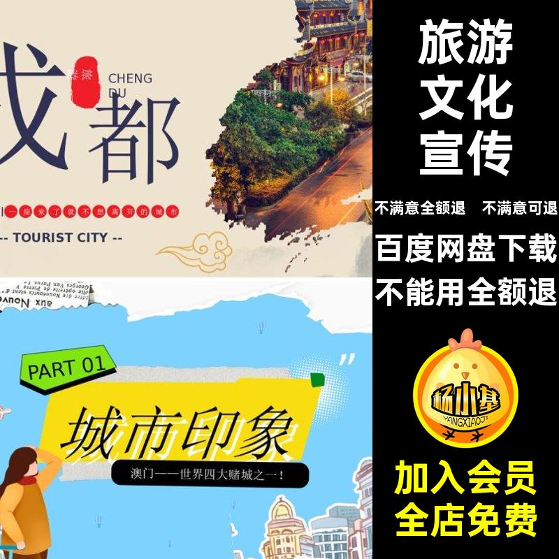 游玩行程攻略中国旅游文化模板素材动态旅行城市地标PPT画册宣传