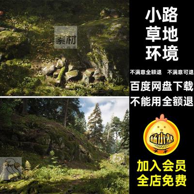 小路草地环境UE4虚幻树林青苔写实UE5原始森林场景岩石环境UE5