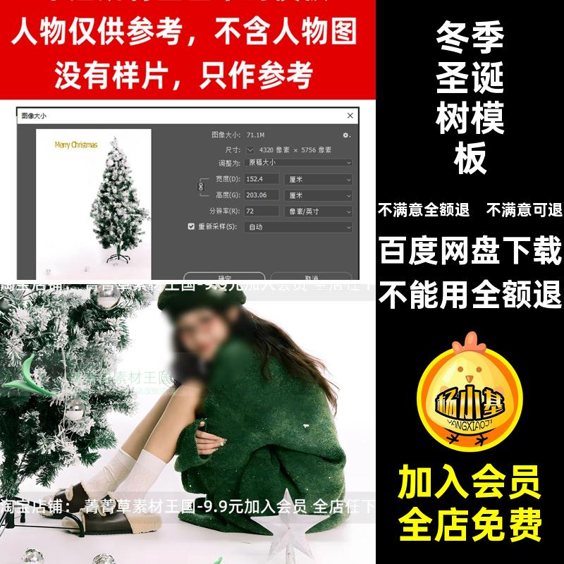 冬季圣诞树模板少女白圣诞树写真模板后期设计影楼ps素材绿色照
