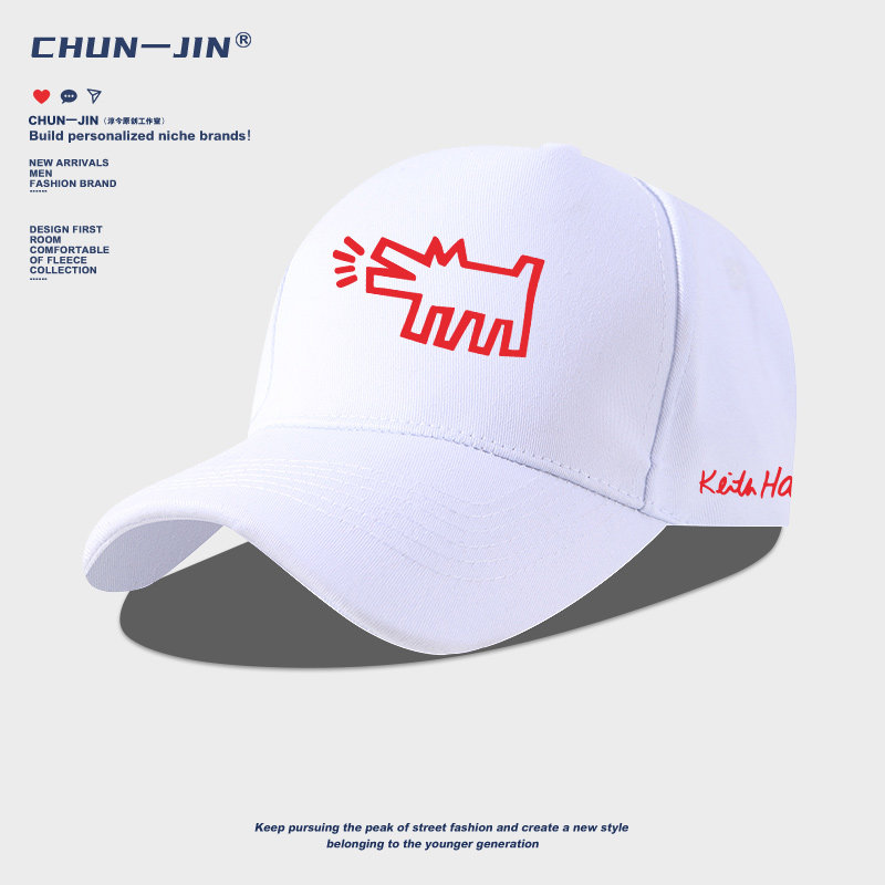 欧美街头卡通帽子潮牌keith haring凯斯哈林涂鸦联名情侣棒球帽子