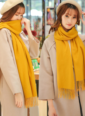 2025新款姜黄色围巾女款秋冬季男针织羊毛羊绒黄色韩系高级感披肩