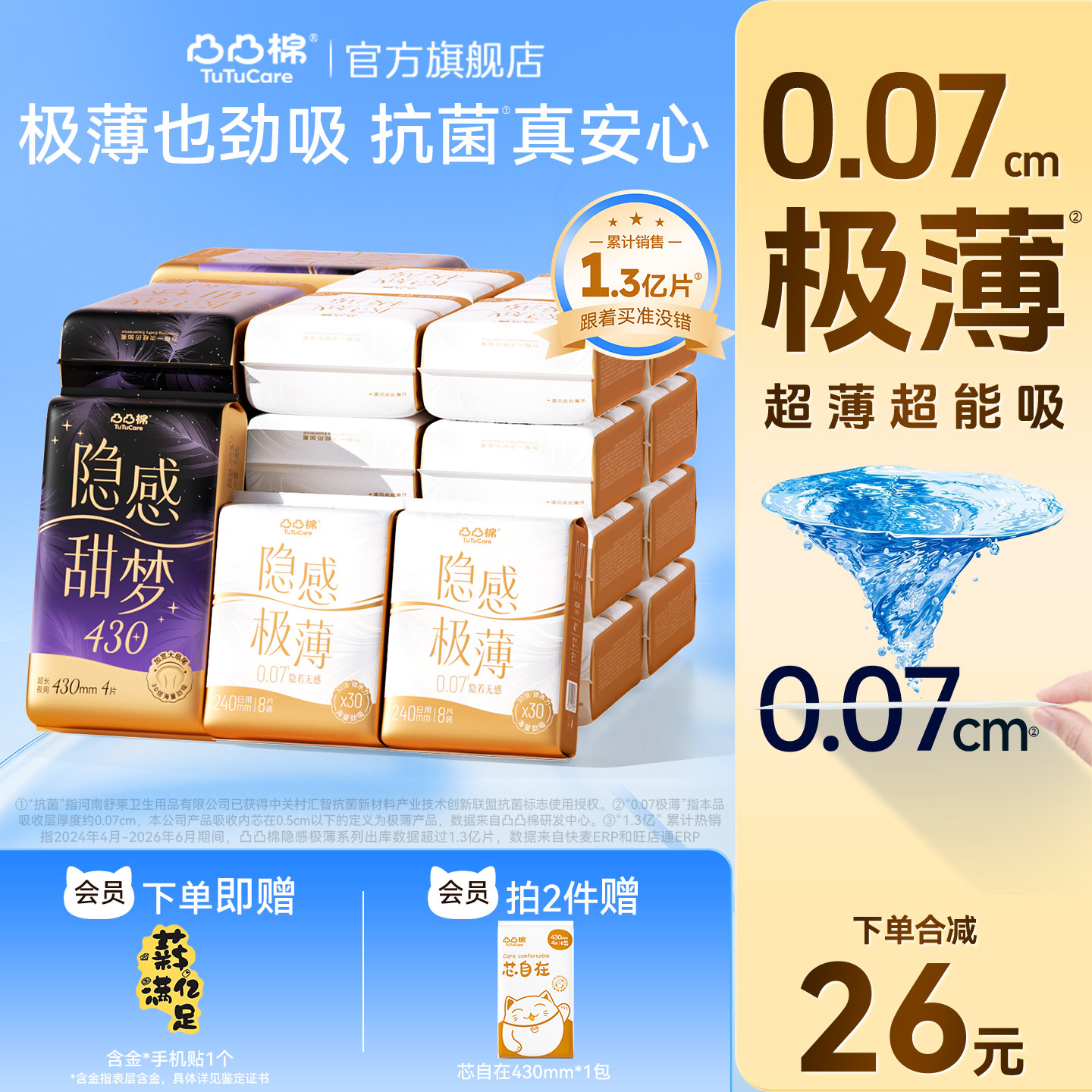 凸凸棉极薄透气羽薄日夜用卫生巾图片