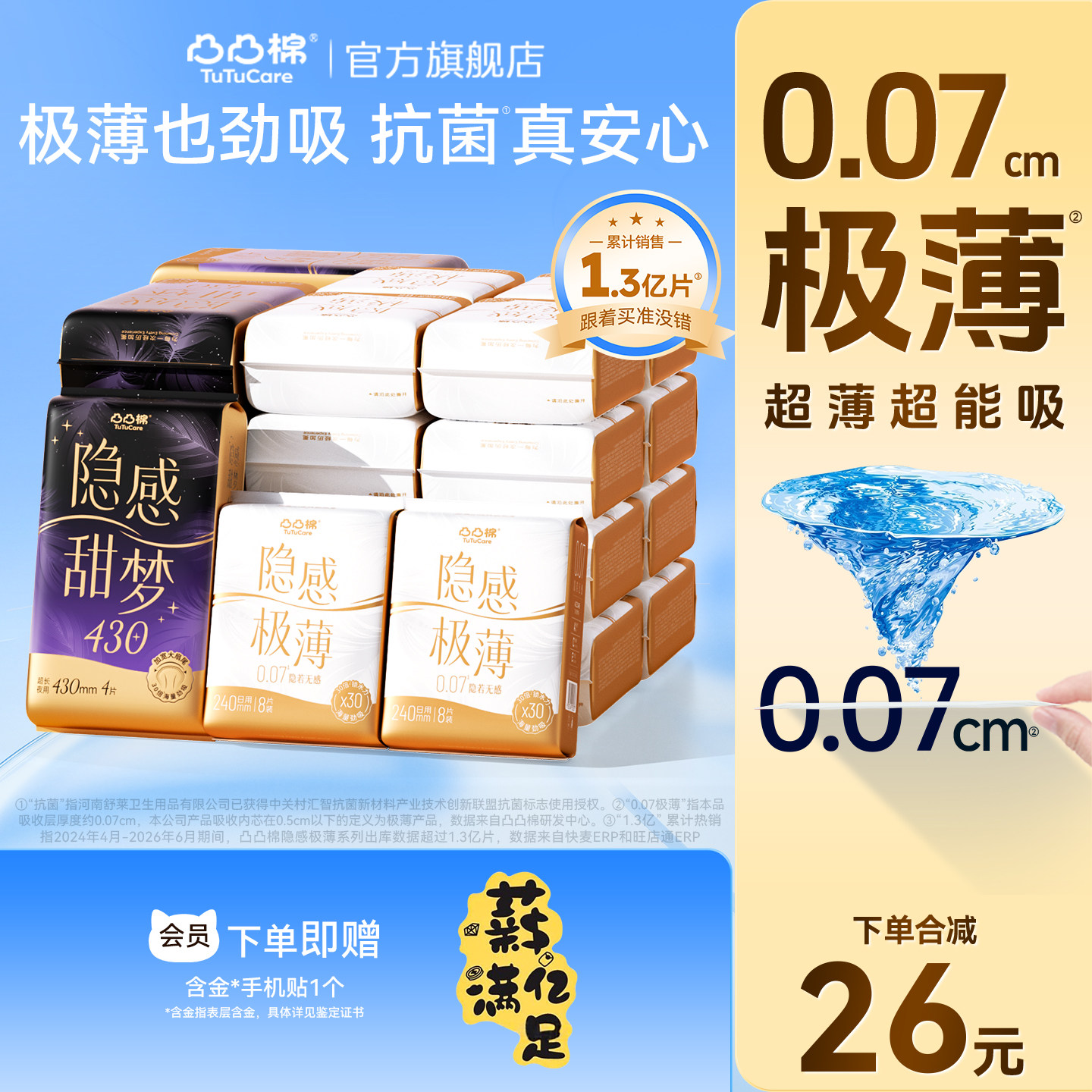 【热销爆款】凸凸棉隐感极薄超薄透气卫生巾女士日夜用组合姨妈巾