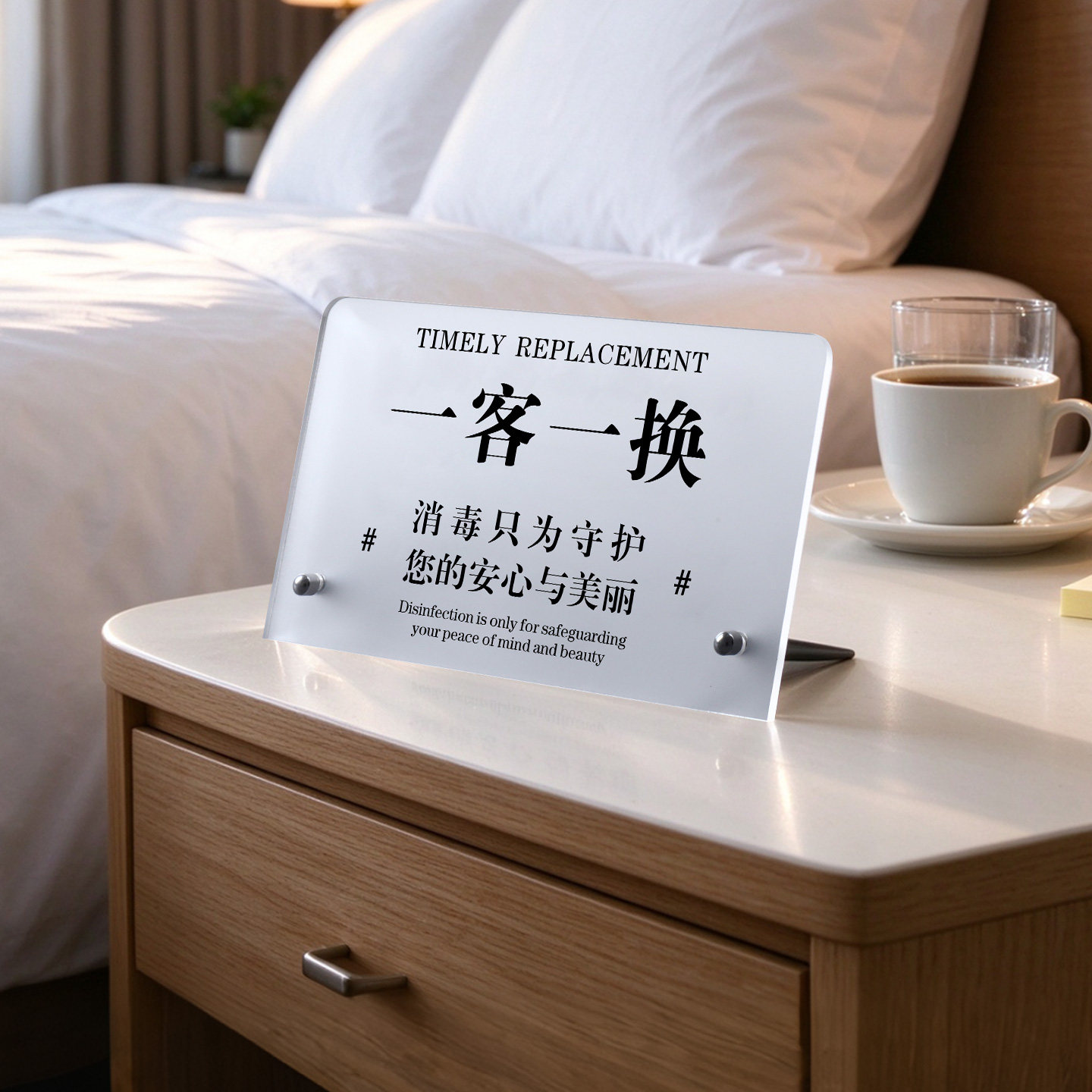 一客一换一消毒提示牌立式桌牌
