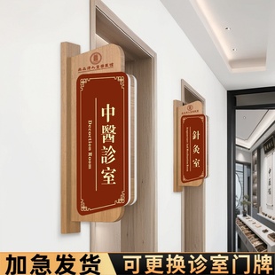 中医诊室加厚实木门牌针灸推拿室双面可更换标识牌医院诊所治疗室中药房专家门诊标志牌侧挂理疗室指示牌定制