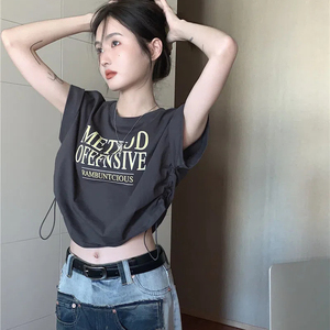 短袖甜辣薄款抽绳棉女