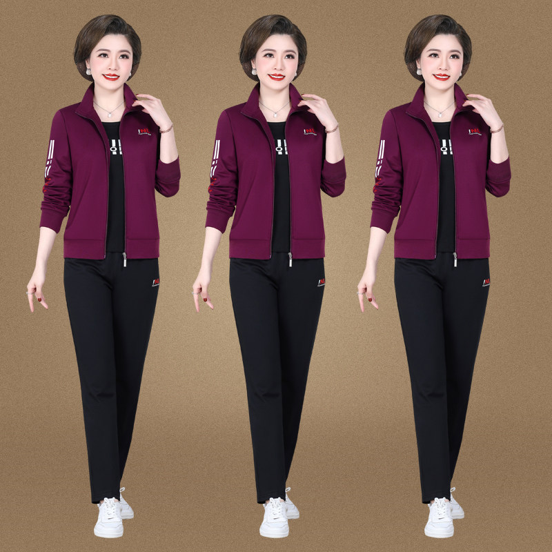 中老年女装春秋外套2021新款休闲运动服套装中年宽松大码妈妈春装