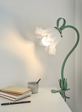 110v美规英规220v新款田园风书房桌灯卧室床头夹子台灯网红绿色花