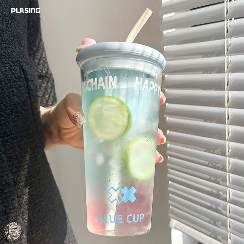 pursing玻璃水杯女茶水分离泡茶杯新款吸管杯家用喝水大容量果汁