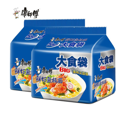 康师傅大食袋鲜虾鱼板面10包