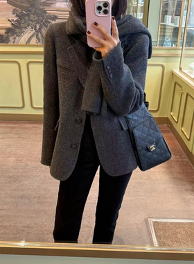 高级感灰色短款毛呢外套女韩版2025秋冬小个子新款西装呢子大衣潮