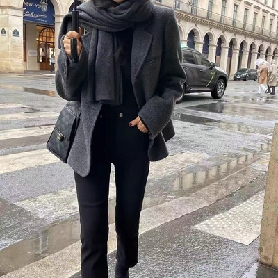 灰色毛呢外套女短款新款加厚大衣