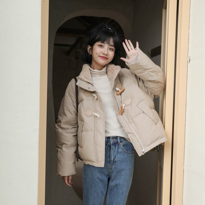 2023冬季新款学院拼接毛绒立羽绒服