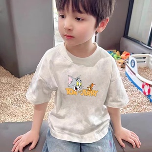 100%纯棉男童印染圆领短袖T恤夏季新款中小儿童宝宝卡通百搭上衣