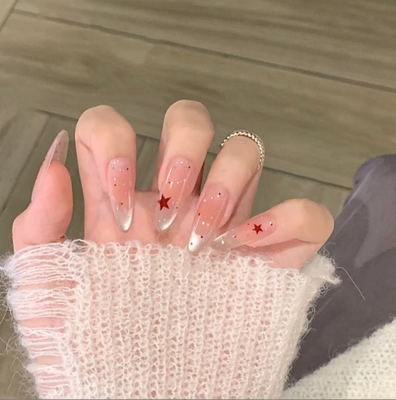 猫眼红色星星手工穿戴甲