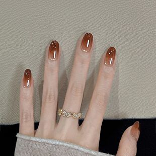 秋冬氛围感焦糖棕渐变显白猫眼手工穿戴贴片高级简约百搭秋日显白