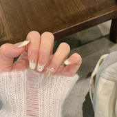 春日奶油小碎花蕾丝花边穿戴甲可爱纯欲显白气质温柔美甲法式 指甲