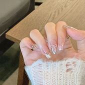 半手工穿戴甲美甲蝴蝶结线条可爱可爱美甲片成品kitty猫穿戴甲