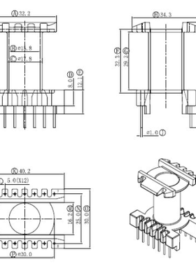 EER42 EC4215磁芯骨架配套立式7+7针排距25mm高频变压器材料