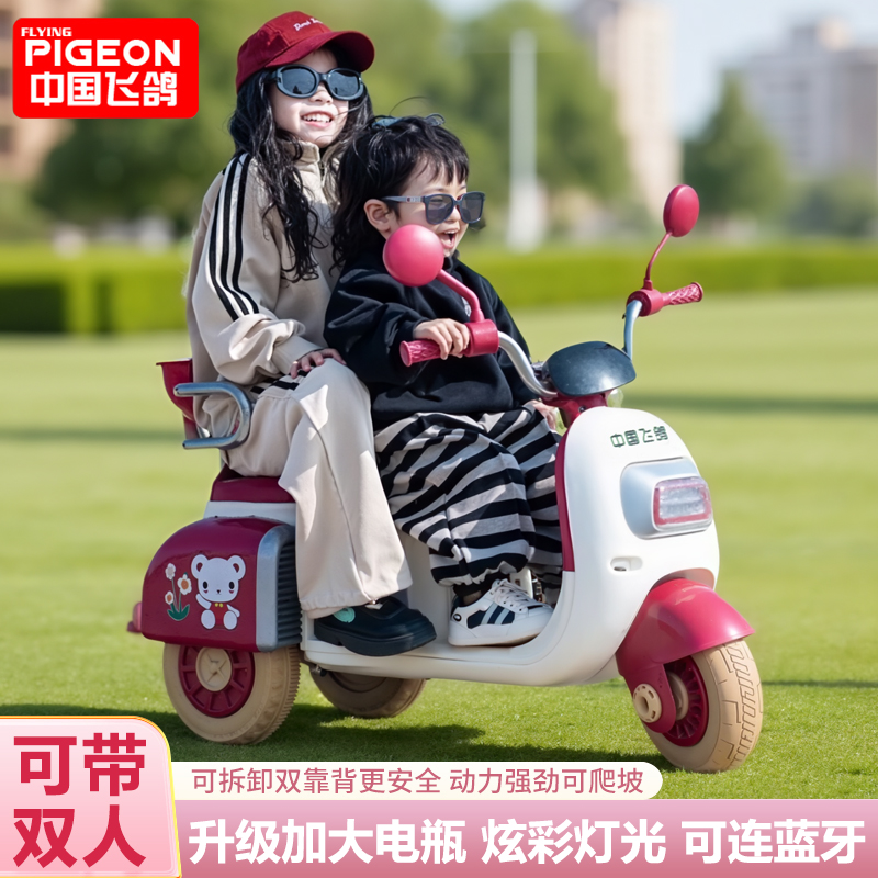 飞鸽儿童电动加大双人双座充电瓶