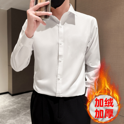 白色长袖衬衫男士加绒加厚保暖