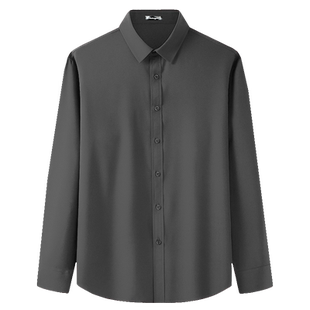 灰色衬衫男士长袖春秋季免烫抗皱商务休闲黑白衬衣帅气修身工装寸