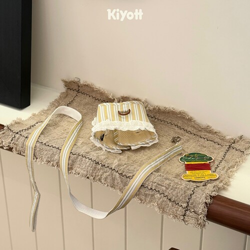 KIYOTT 芝士条条黄白条纹胸背魔术贴狗狗外出牵引绳小型犬透气
