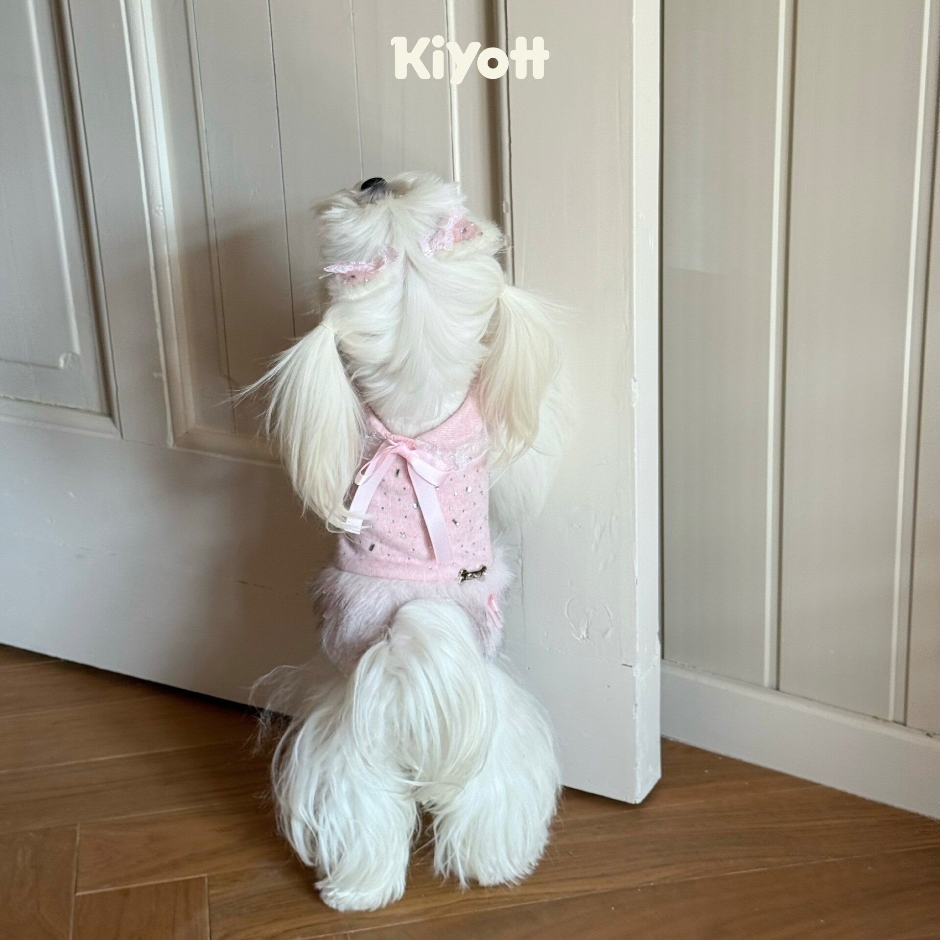 KIYOTT 桃气绒绒宠物衣服狗狗蝴蝶结秋冬粉色钻钻可爱针织