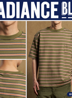 Nigel Cabourn 新品9.5oz横条纹T恤男RADIANCE-Blue