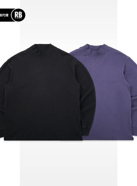 NOSALIGIA 新品成衣染汉麻棉混纺小高领长T男RADIANCE-Blue