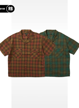 Nigel Cabourn新品复古格子短袖开领衬衫男宽松美式休闲百搭衬衣