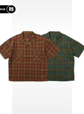 Nigel Cabourn新品复古格子短袖开领衬衫男宽松美式休闲百搭衬衣