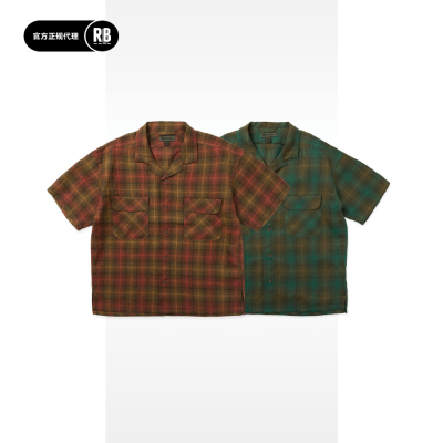 Nigel Cabourn新品复古格子短袖开领衬衫男宽松美式休闲百搭衬衣